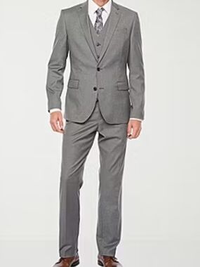 Men's Charcoal Gray Three-Piece Suit - Blazer, Waistcoat & Trousers